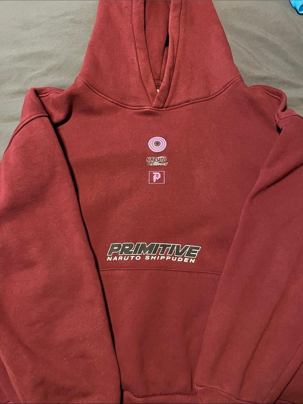 Madara Uchiha Primitive Maroon Hoodie with Naruto Shippuden Logos
